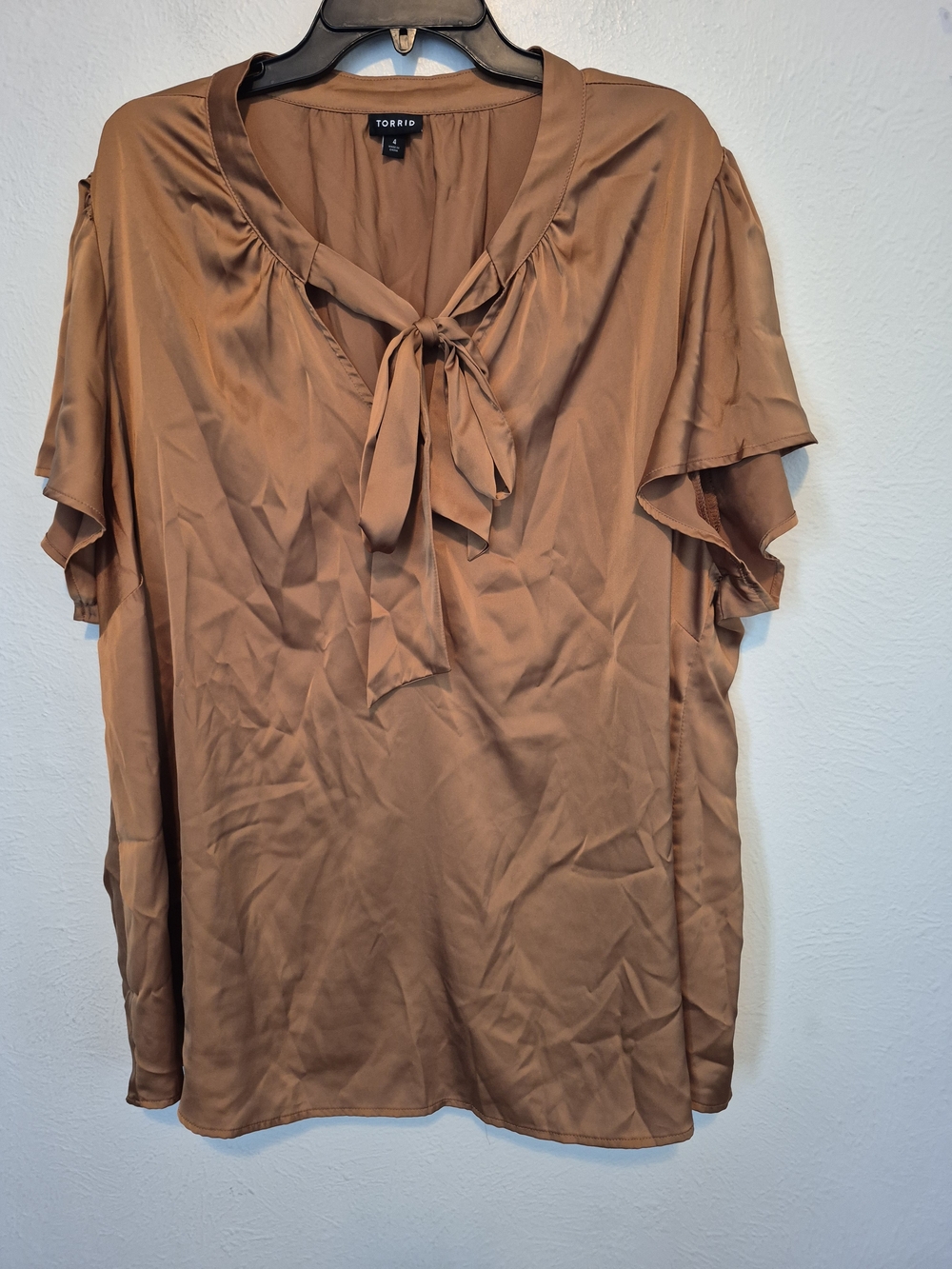 torrid Rust Brown Tie-Neck Flutter Sleeve Top